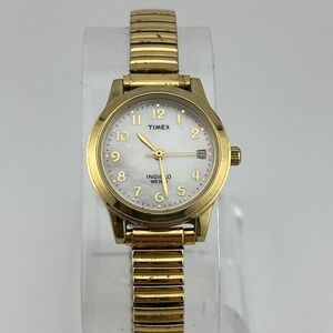 Timex Indiglo Watch Women 25mm Gold Case MOP Dial‎ Stretch Band- New Battery